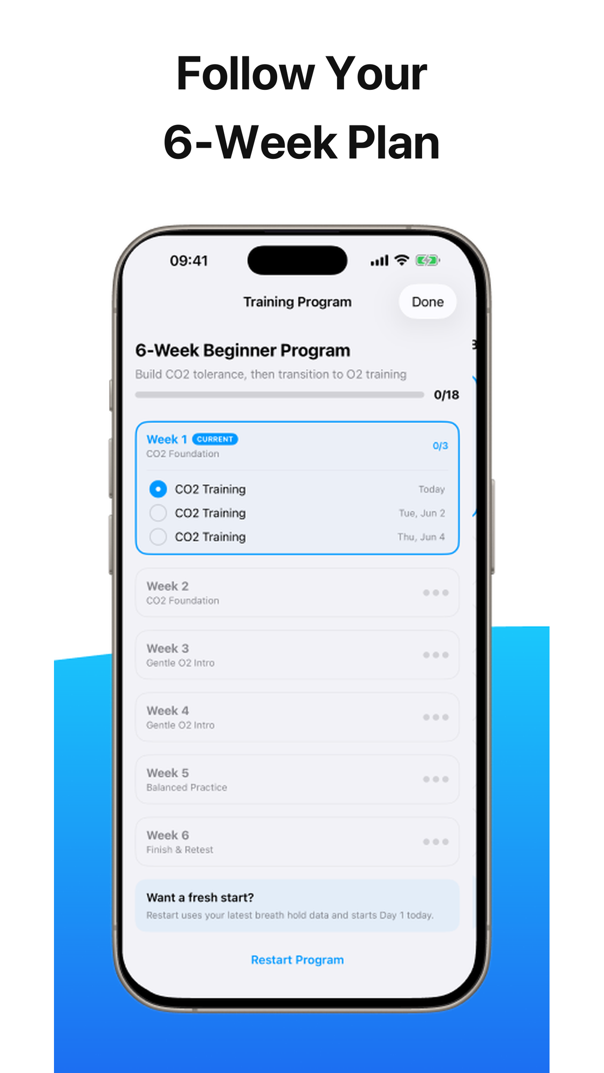 Six week freediving training plan in the Apnea app