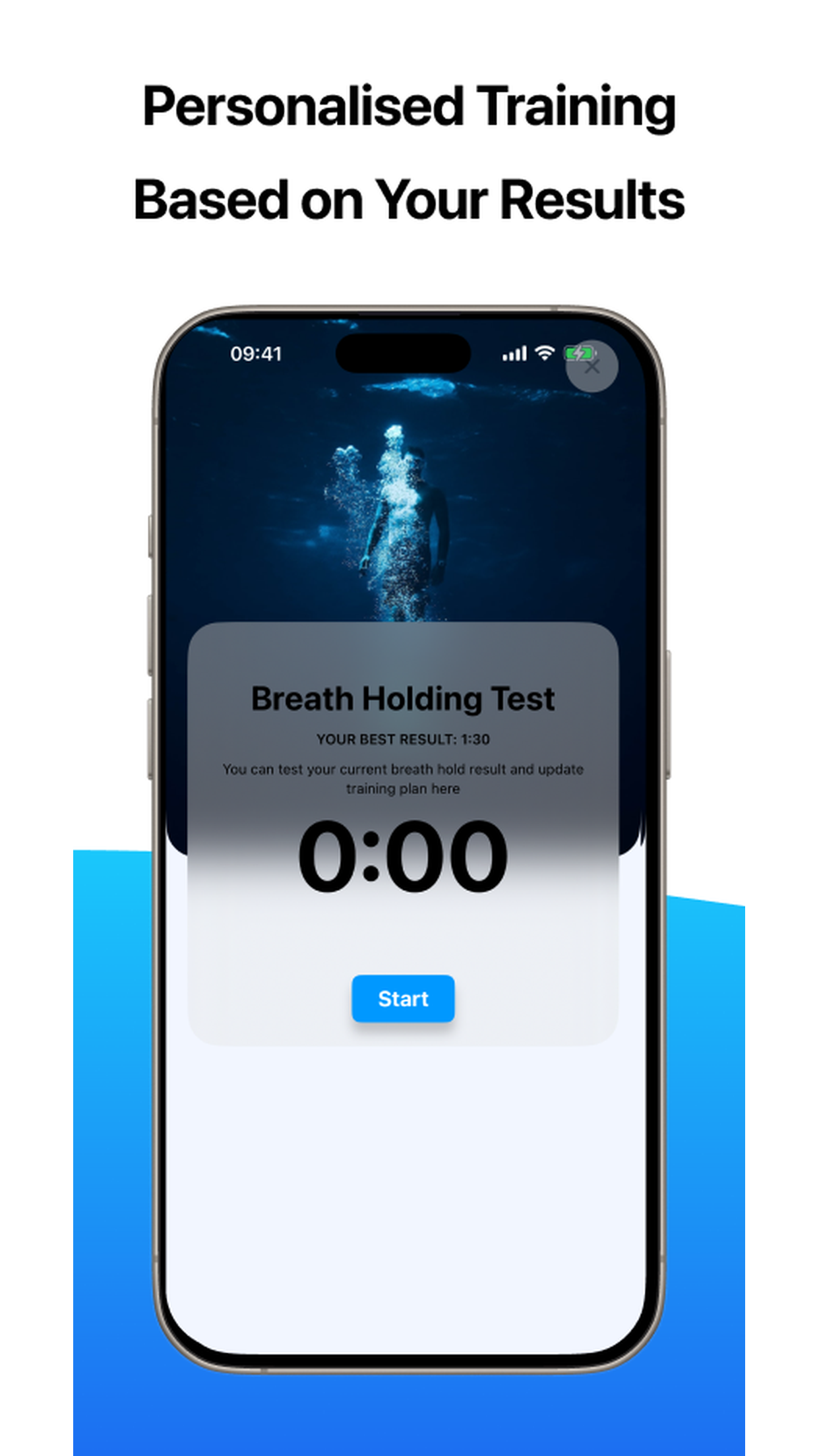 Personalised breath hold training results screen