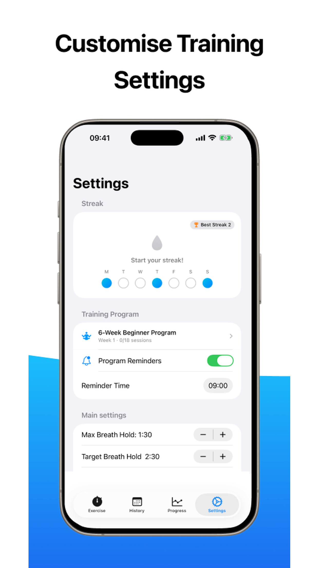 Custom hold and rest settings for apnea tables